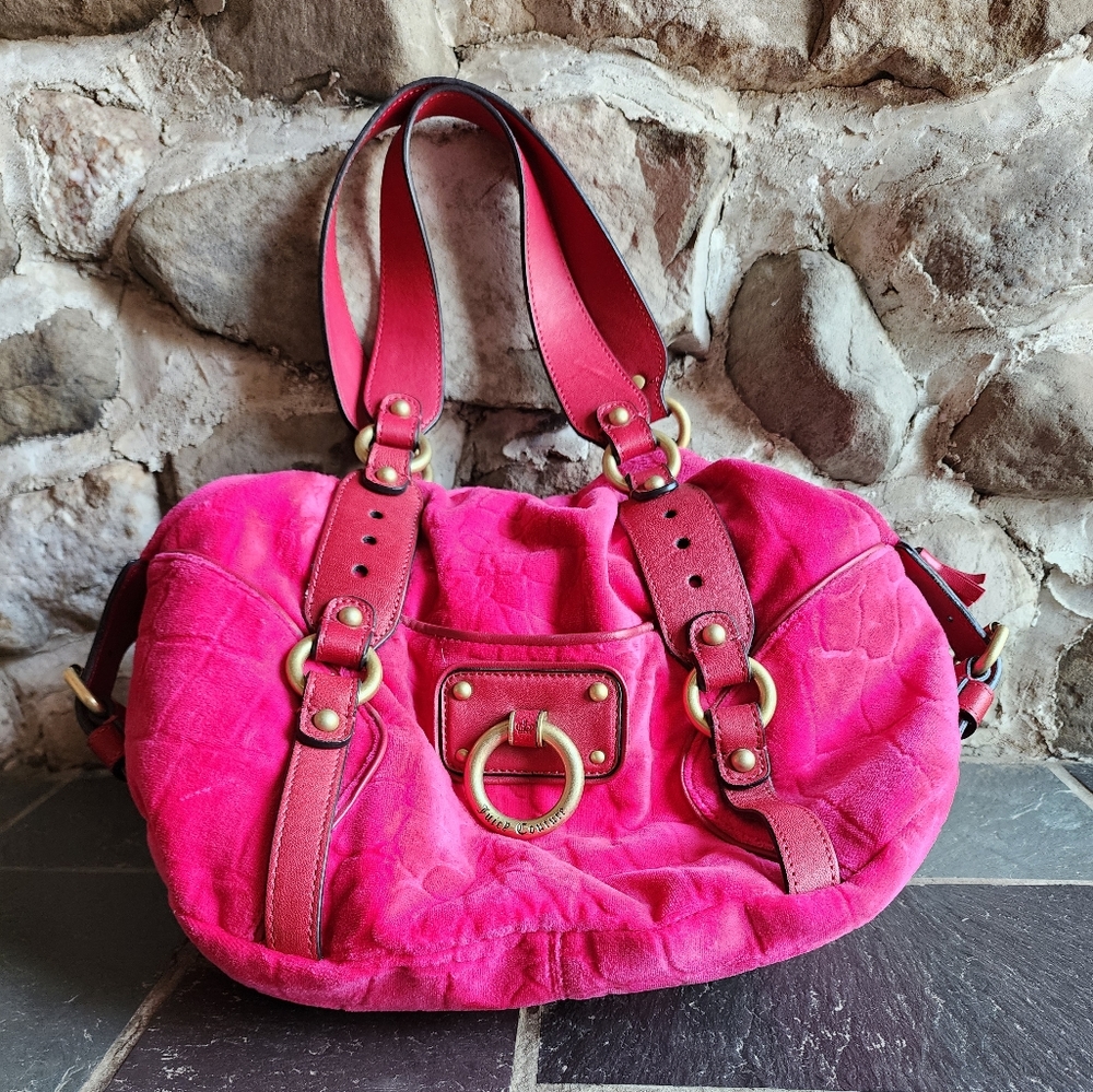 Juicy Couture pink velvet purse leather straps